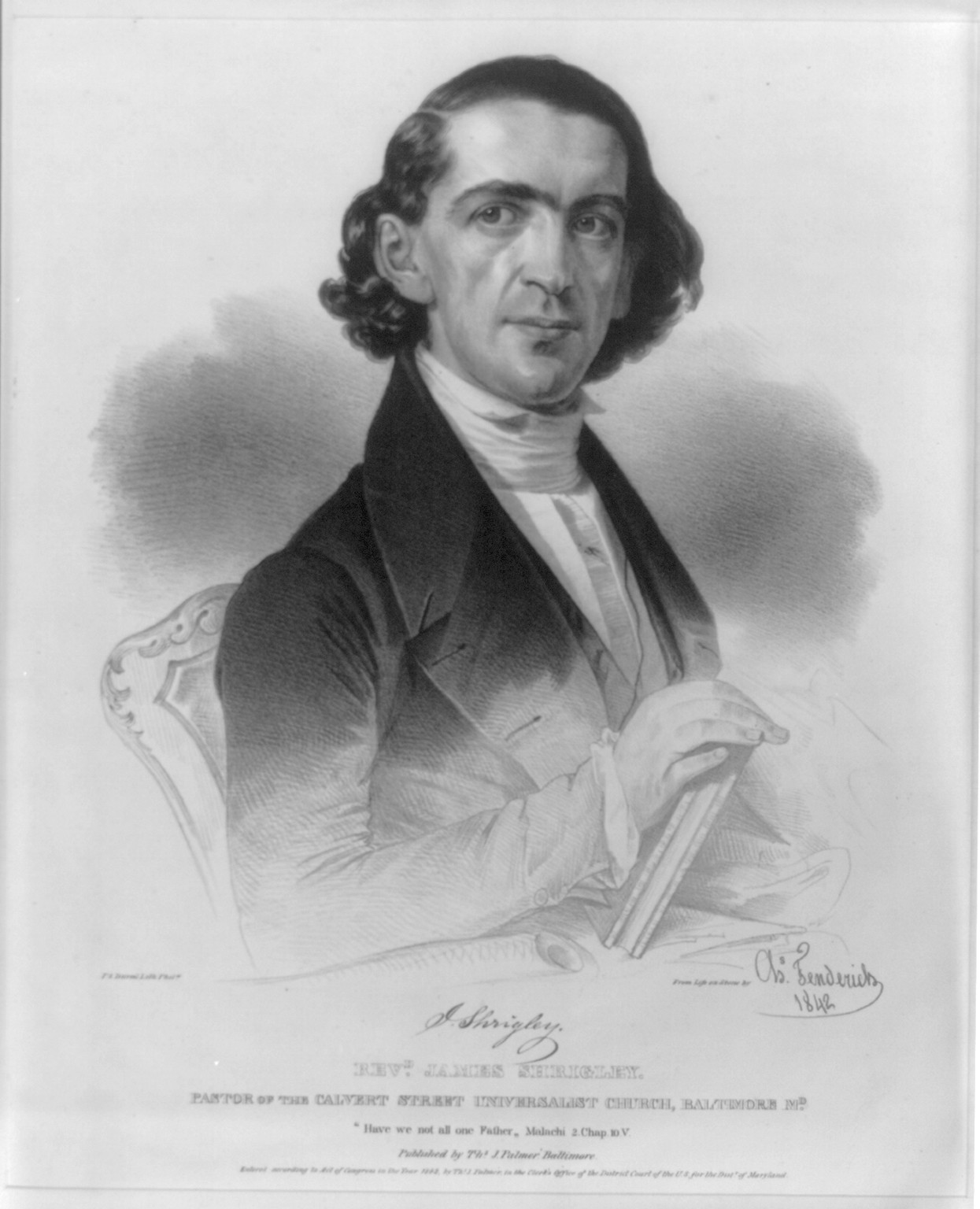 Revd. James Shrigley. Pastor of the Calvert Street Universalist Church, Baltimore Md., [no date recorded on shelflist card] — historic print
