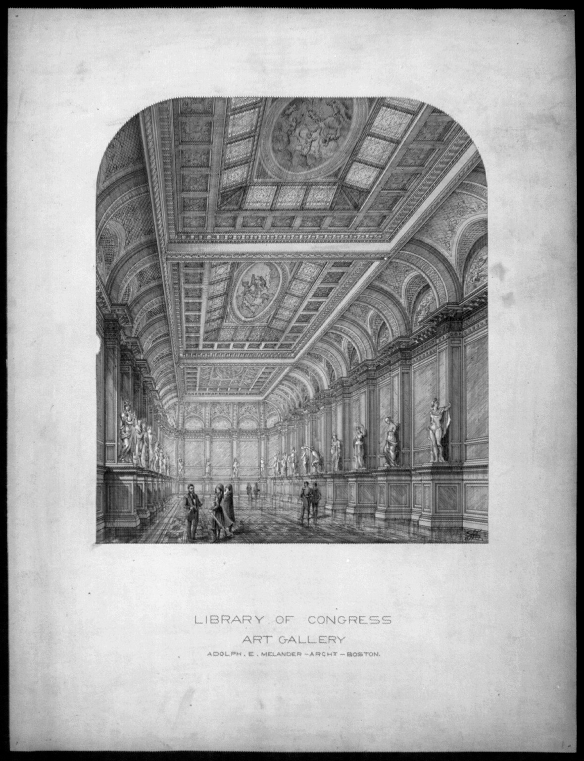 [Library of Congress, Washington, D.C. Art gallery, interior perspective], and Engineering (ADE) Drawings" (http://www.loc.gov/rr/print/res/103_ade.html)." — historic drawing