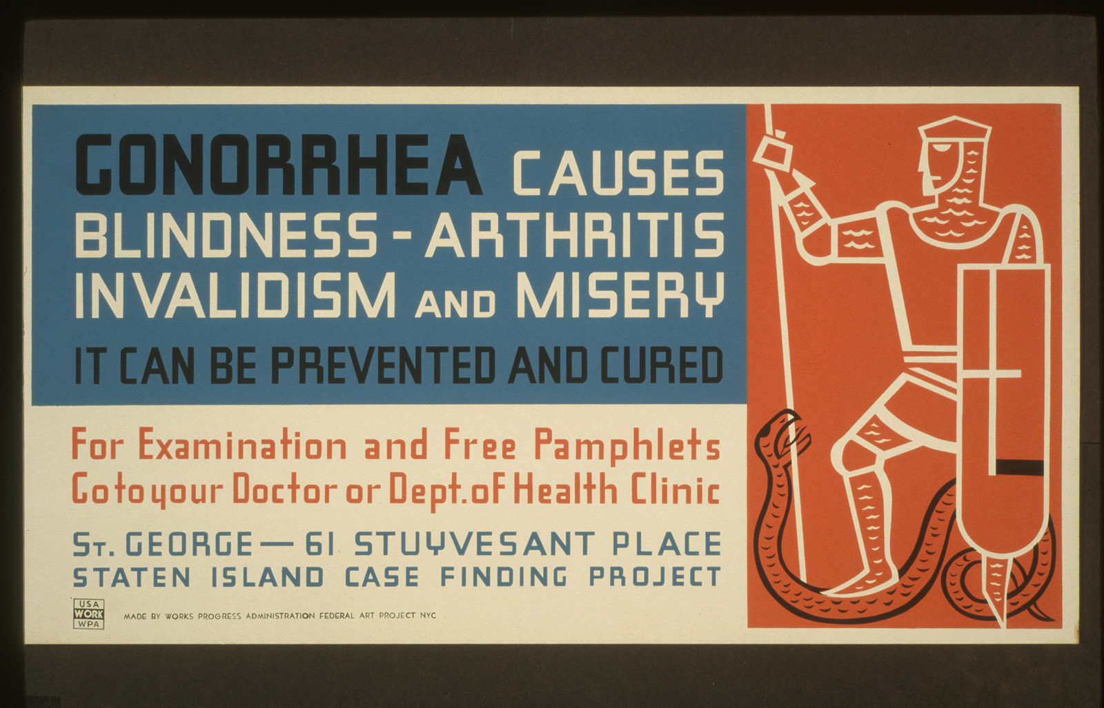 Gonorrhea causes blindness - arthritis invalidism and misery It can be prevented and, 1936 — vintage poster