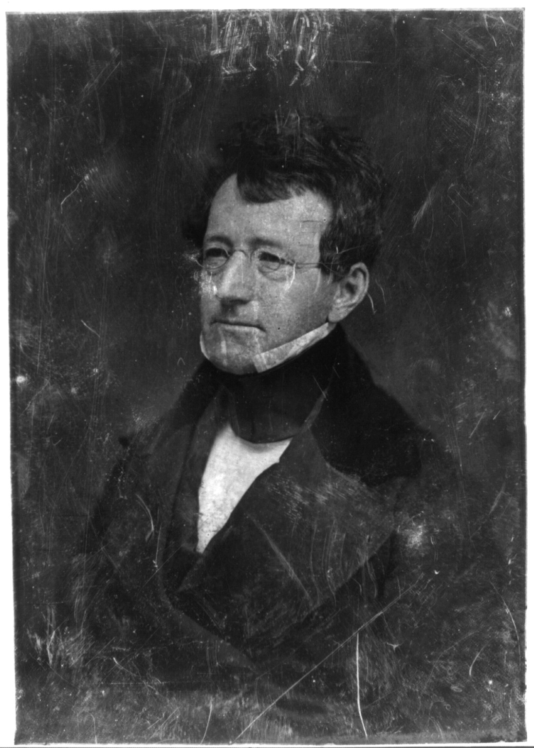 Portrait of a man with spectacles, early photograph, 1844 — historic photograph