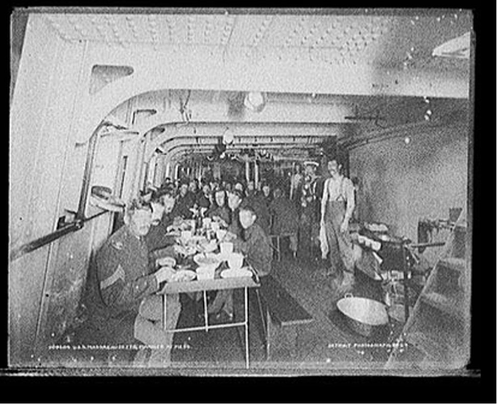 U.S.S. Massachusetts, marines at mess, [between 1896 and 1901] — historic photograph