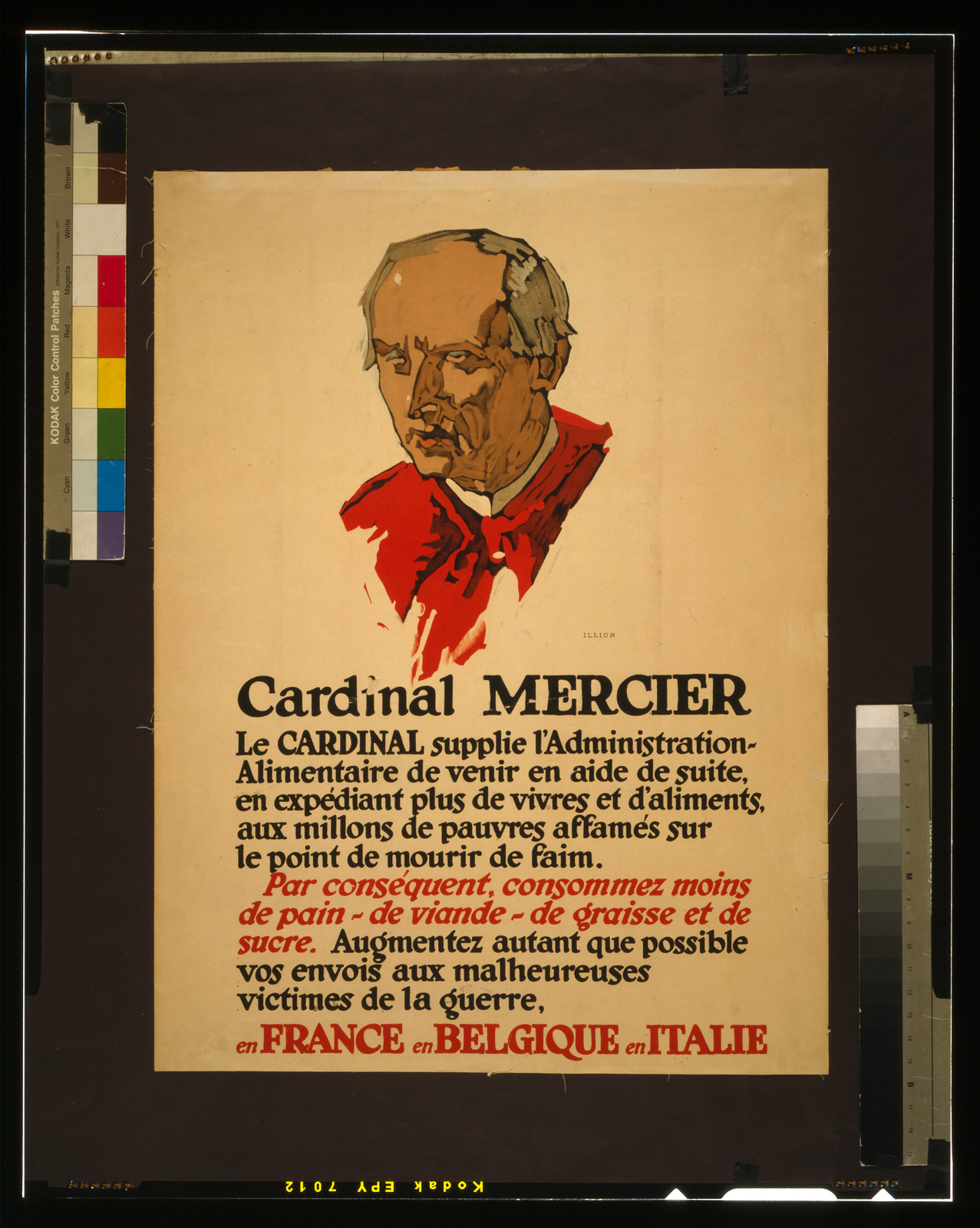 Cardinal Mercier food appeal poster for France, Belgium and Italy, 1917 — vintage poster