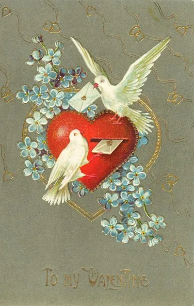 To My Valentine card with doves, envelopes and forget-me-nots