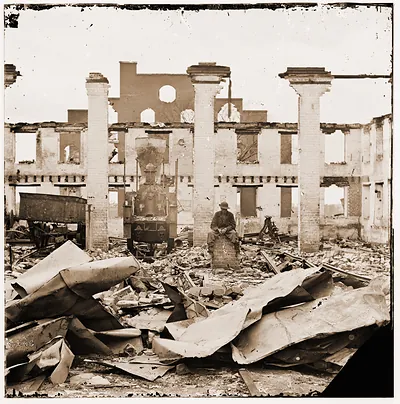 Richmond Virginia. Ruins of Richmond & Petersburg Railroad depot. (Destroyed locomo