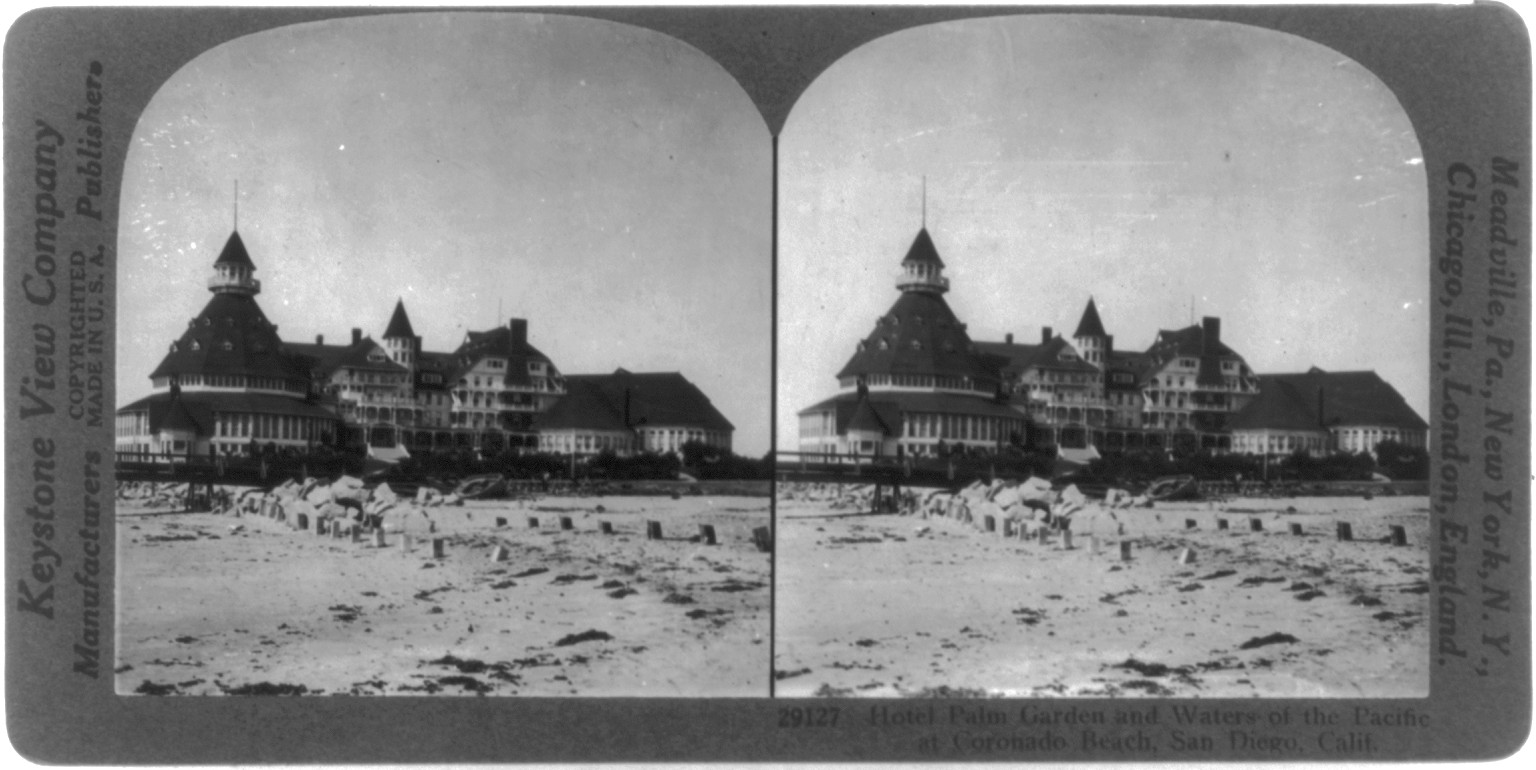 Hotel Palm Garden and waters of the Pacific at Coronado Beach, San Diego, Calif., Meadville, Pa. : Keystone View Co., manufacturers, publishers, c1926. — historic photograph
