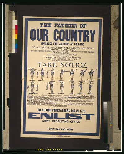 The father of our country appealed for soldiers as follows [...] Do as our forefathers did in 1776--Enlist--Army recruiting office open day and night.