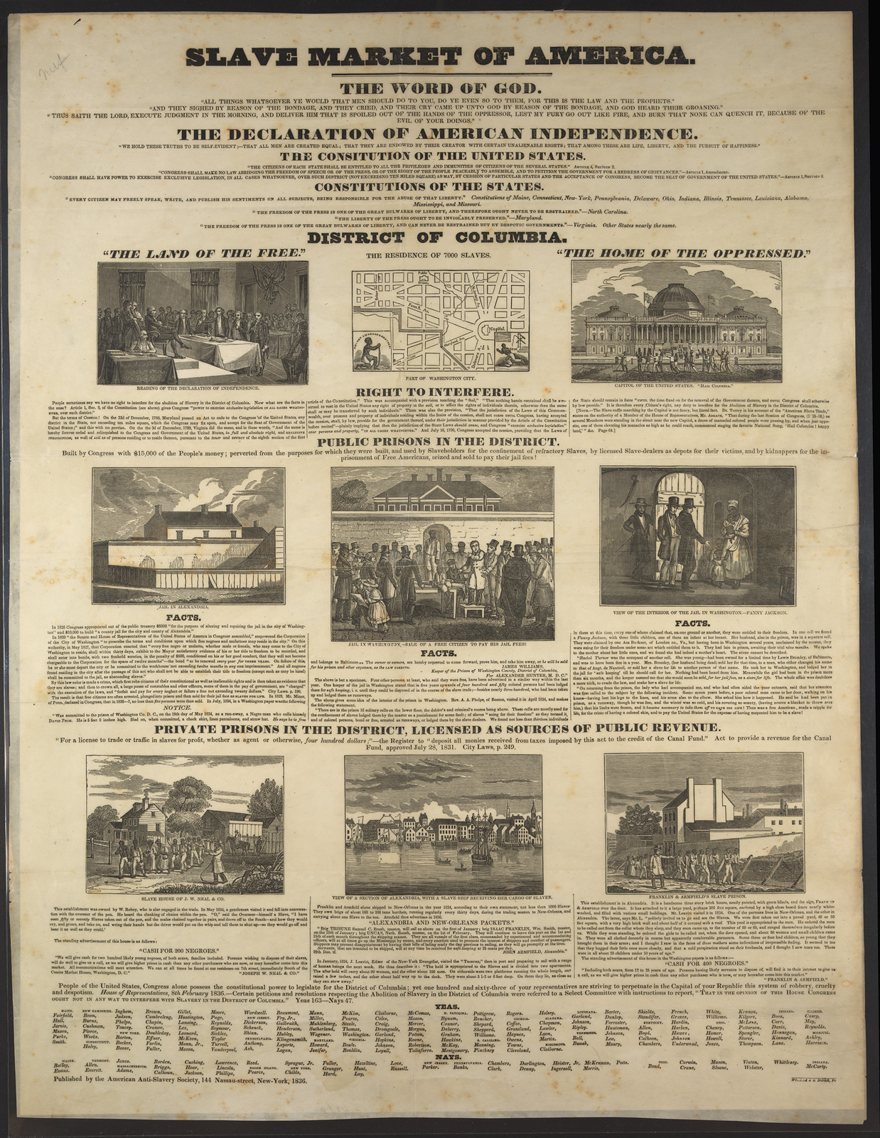 Slave Market of America broadside with declarations and prison notices — historic image