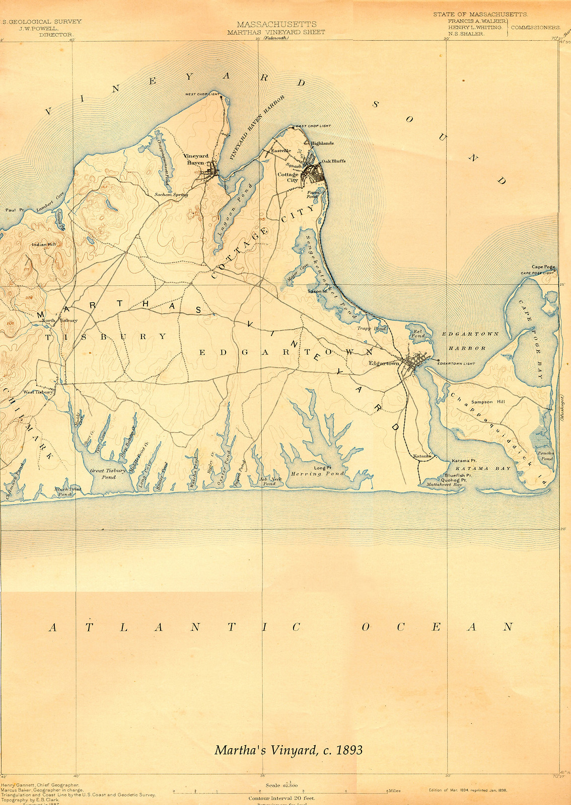 Edgartown-Vinyard Haven-Oak Bluffs USGS 1893-GC, Massachusetts — antique map