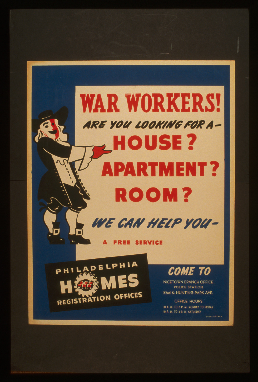 War workers! are you looking for a - house? apartment? room? we can help you, 1941 — vintage poster