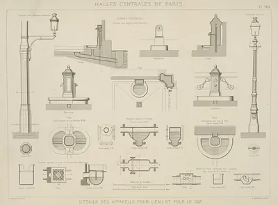 Halles Centrales de Paris: details of water and gas fittings