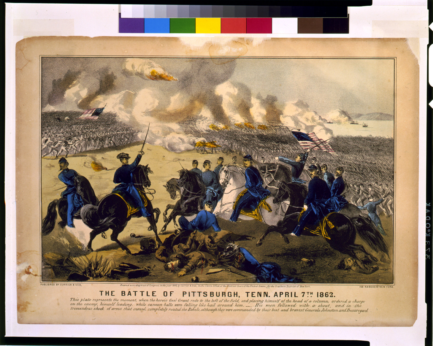 The battle of Pittsburgh, Tenn. April 7th, 1862, New York : Published by Currier & Ives, c1862. — antique lithograph