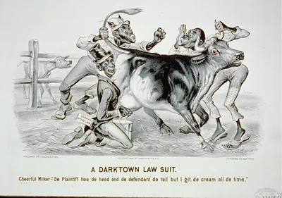 A darktown law suit-part first: Cheerful Milker-De plaintiff has de head and de defendant de tail but i git de cream all de time""