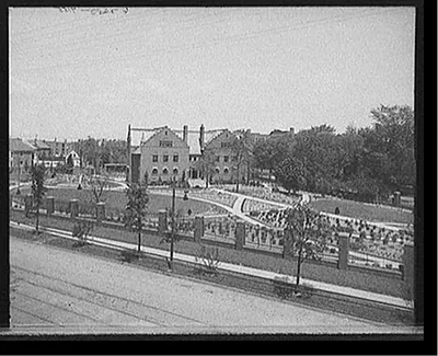 [View of home and landscaped garden, probably in Detroit, Mich.]