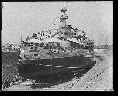 U.S.S. Oregon in dry dock, Brooklyn Navy Yard