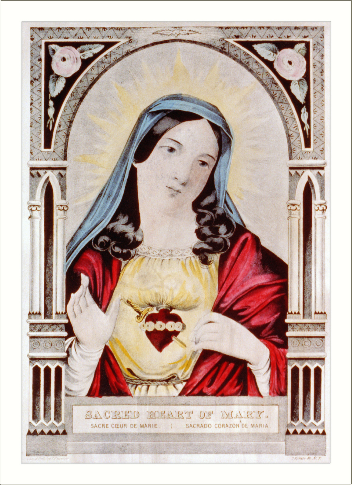 Sacred heart of Mary: sacre coeur de Marie / sacrado corazon de Maria, New York : Published by N. Currier, [between 1835 and 1856] — antique lithograph