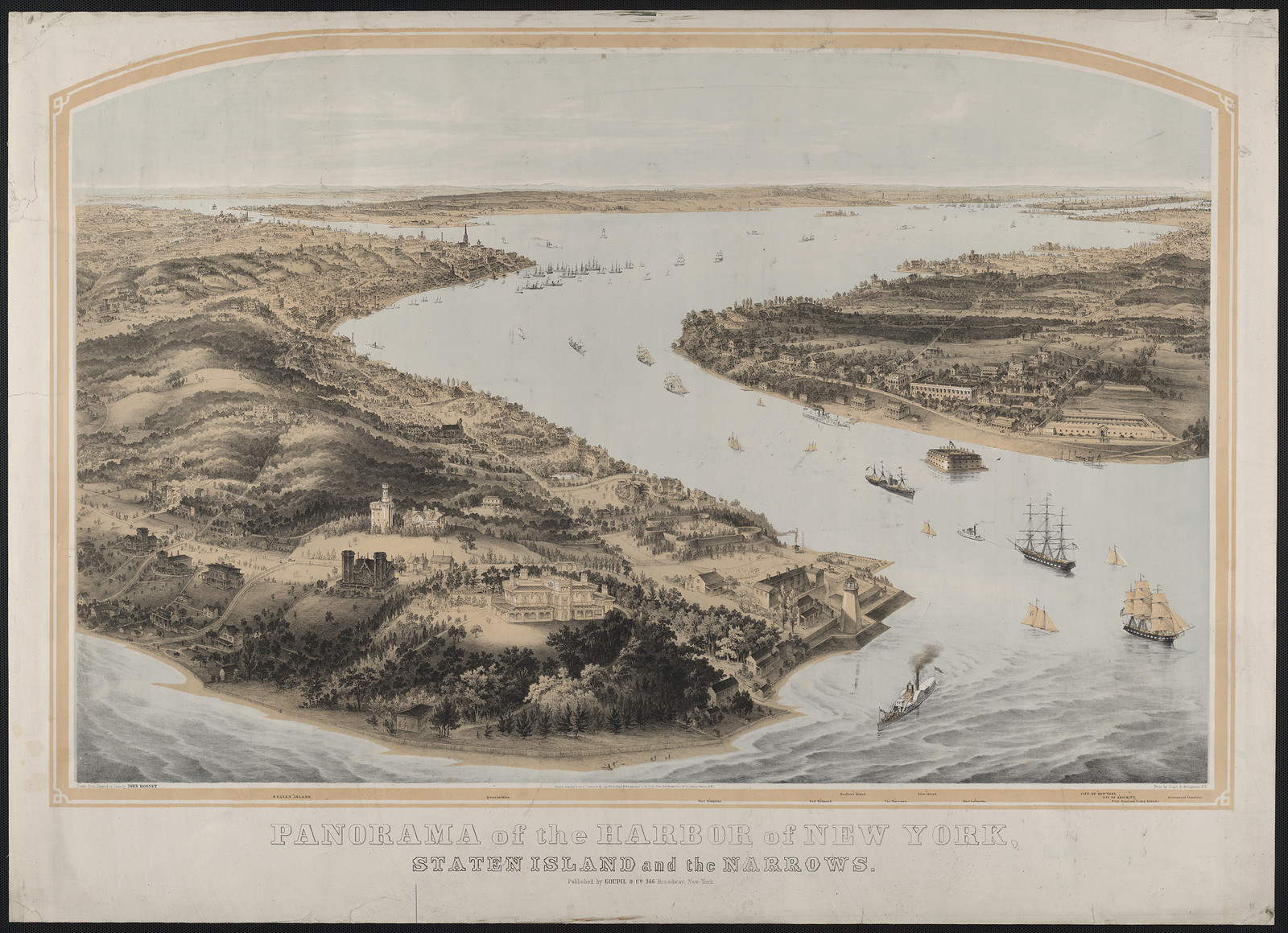 Panorama of the Harbor of New York, Staten Island and the Narrows — historic image