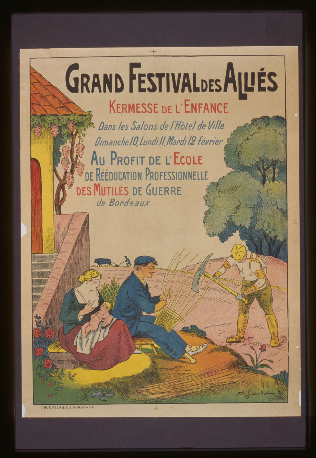 Grand Festival des Alliés, Kermesse de l'Enfance poster, Bordeaux, 1918 — vintage poster