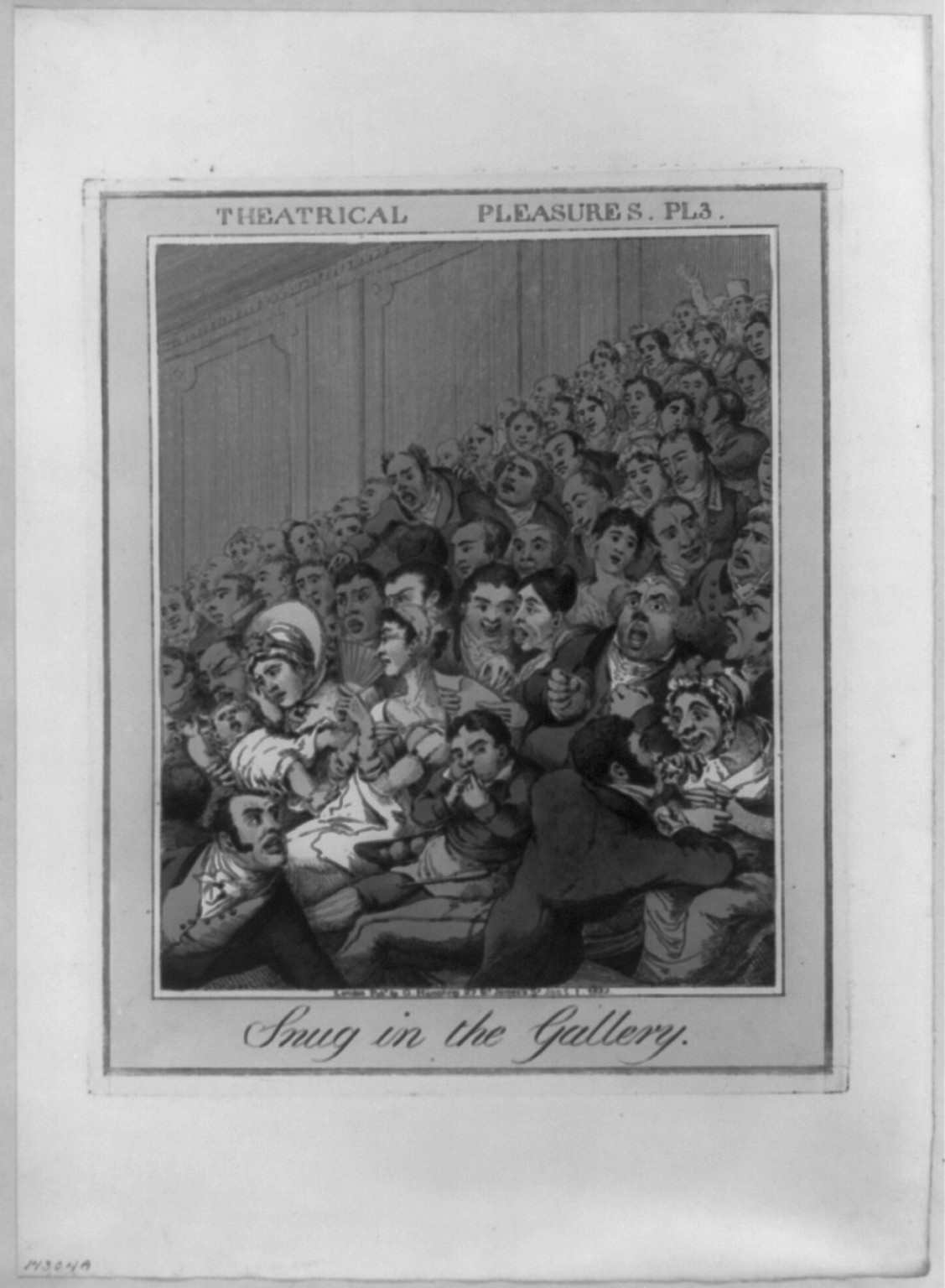 Theatrical pleasures. Pl. 3. Snug in the gallary, London : Pubd. by G. Humphrey, 27 St. James's St., 1822 Jany. 1. — antique engraving