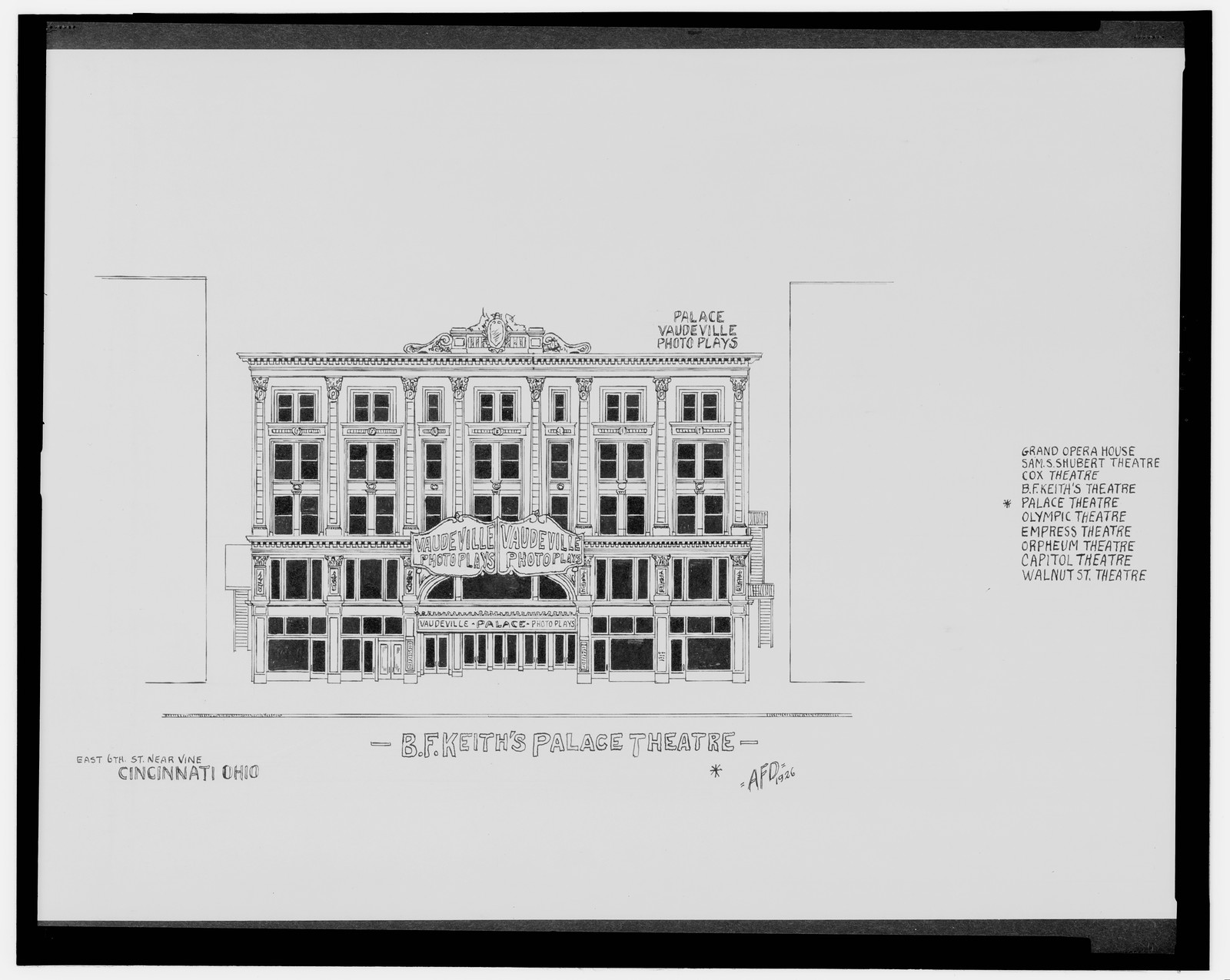 [B.F. Keith's Palace Theatre, E. 6th St. near Vine St., Cincinnati, Ohio] / AFD 1926., And Engineering (ADE) Drawings — vintage poster