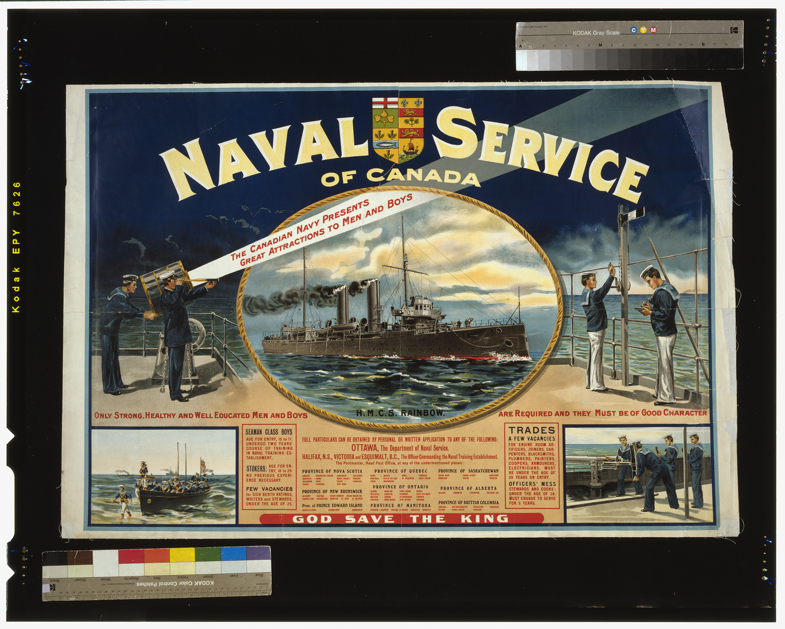 Naval service of Canada. Only strong healthy and well educated men and boys are required and they must be of good character, 1915 — vintage poster