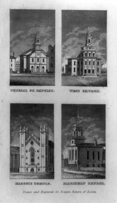 [Churches in Boston, Mass.: Federal St. Baptist, West Church, Masonic Temple and Mariner's Church]