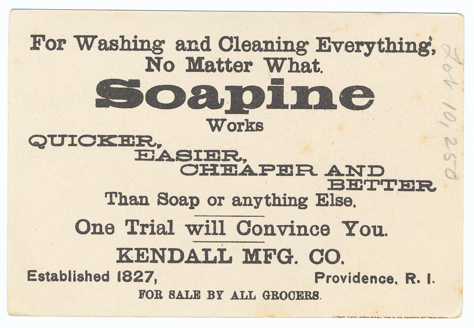 Soapine advertising card from Kendall Mfg. Co. — historic image