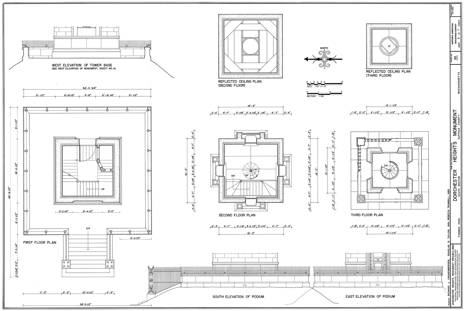 Dorchester Heights Monument architectural plans and elevations — historic image