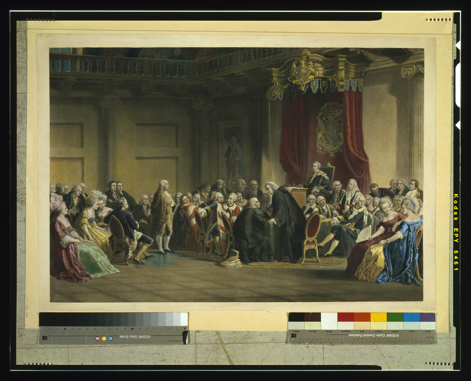 Franklin before the lord's council, Whitehall Chapel, London, 1774 / painted by C. Schuessele ; engraved by Whitechurch., [1859] — antique engraving