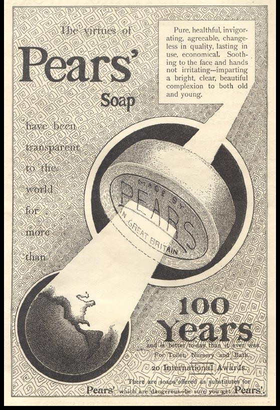 Pears' Soap advertisement: The virtues of Pears' Soap, 100 years — historic image
