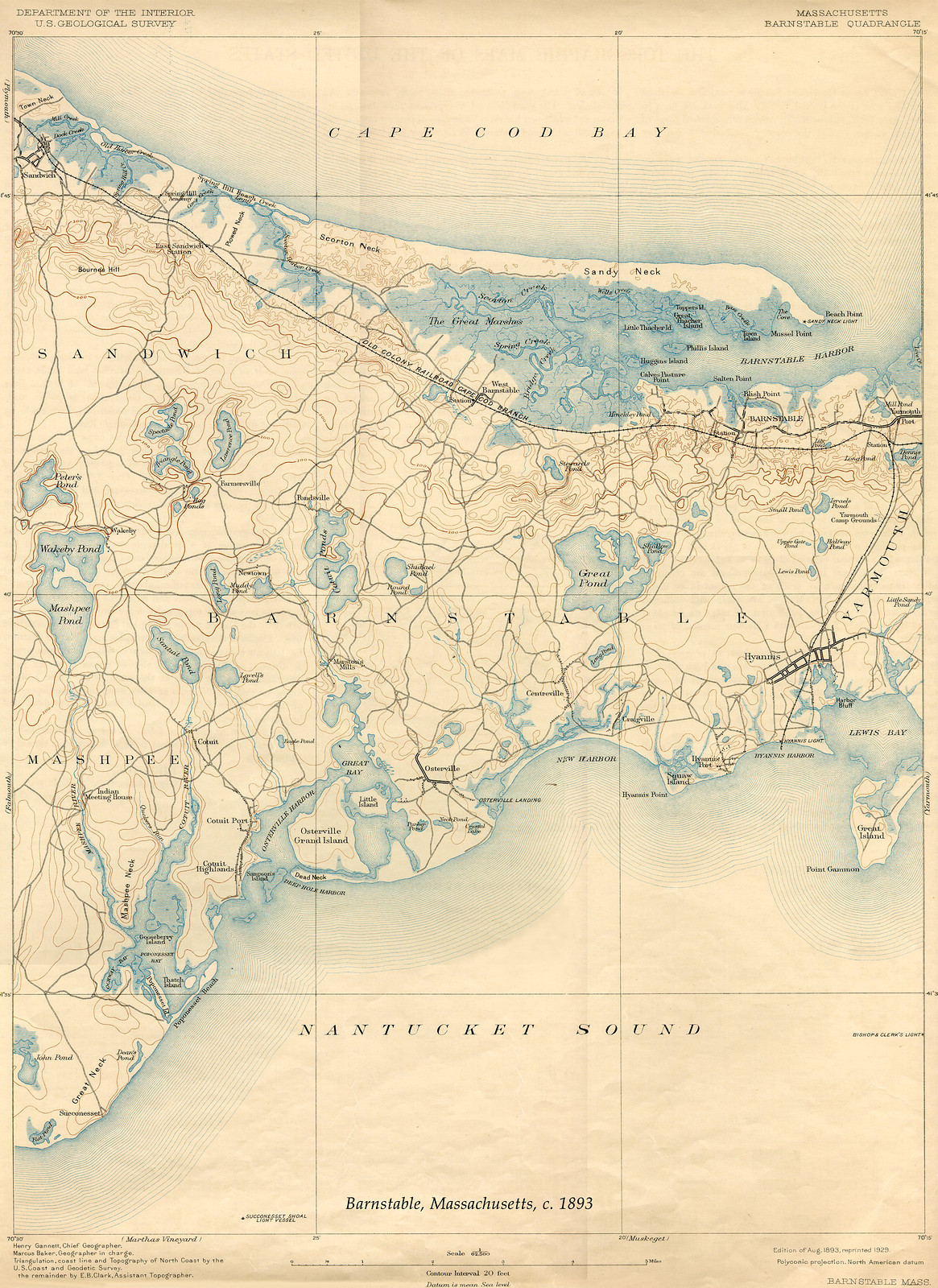 Barbstable USGS, Massachusetts, 1893, 1893 — antique map
