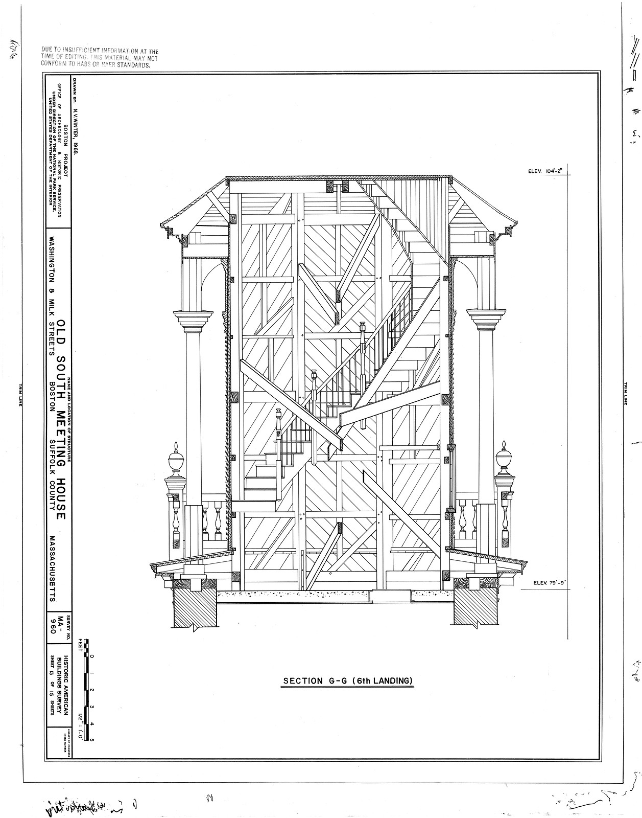 Old South Meeting House, Section G-G (6th Landing) — historic image