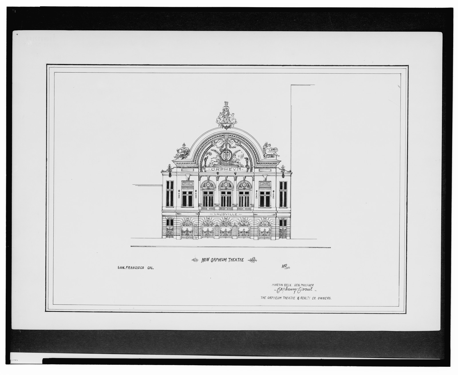 [New Orpheum Theatre, San Francisco, California] / AFD 1916., And Engineering (ADE) Drawings — vintage poster