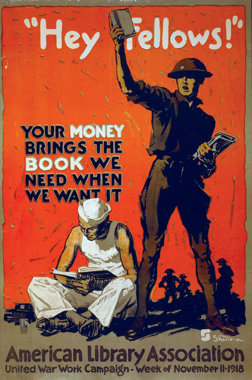 "Hey Fellows!" Your Money Brings the Book We Need When We Want It — vintage poster