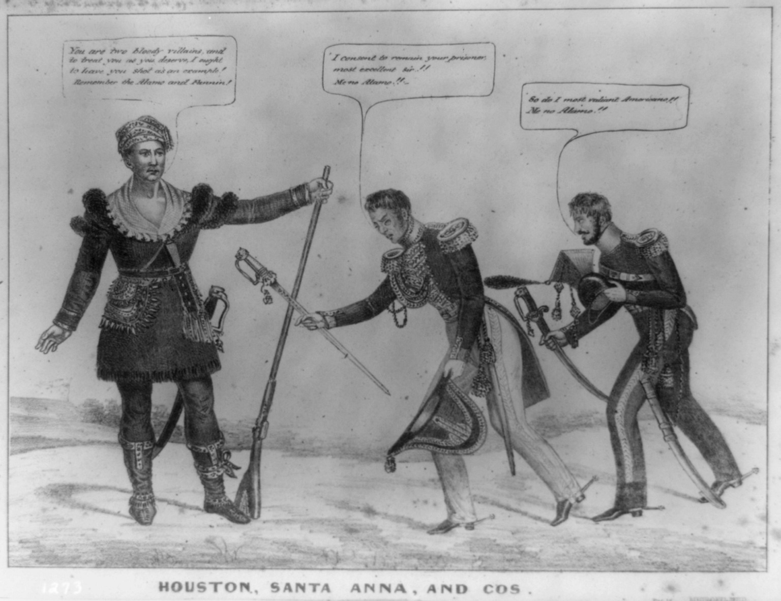 Houston, Santa Anna, and Cos, New York : Published by Henry R. Robinson, 1836. — antique lithograph