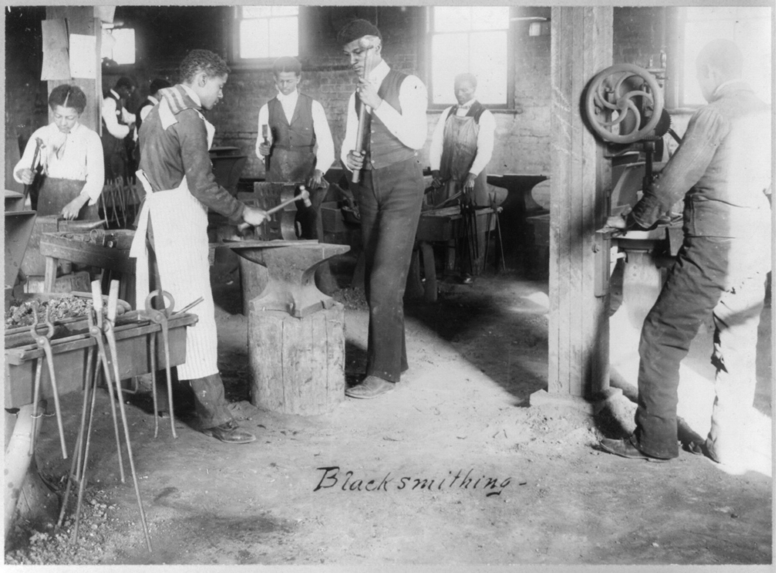 Blacksmithing at Agricultural and Mechanical College, Greensboro, N.C., [1899?] — historic photograph