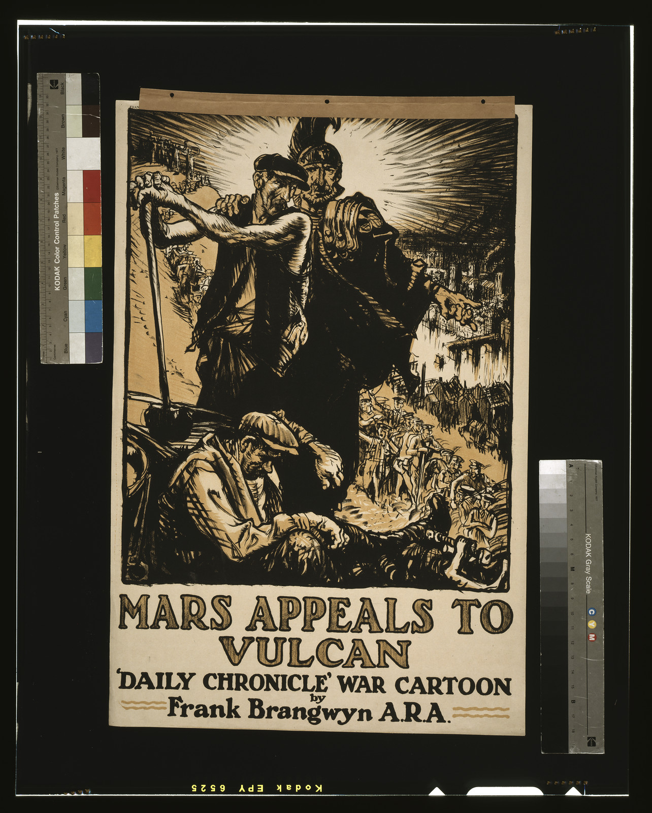 Mars appeals to Vulcan. Daily Chronicle war cartoon by Frank Brangwyn A.R.A., 1915 — vintage poster