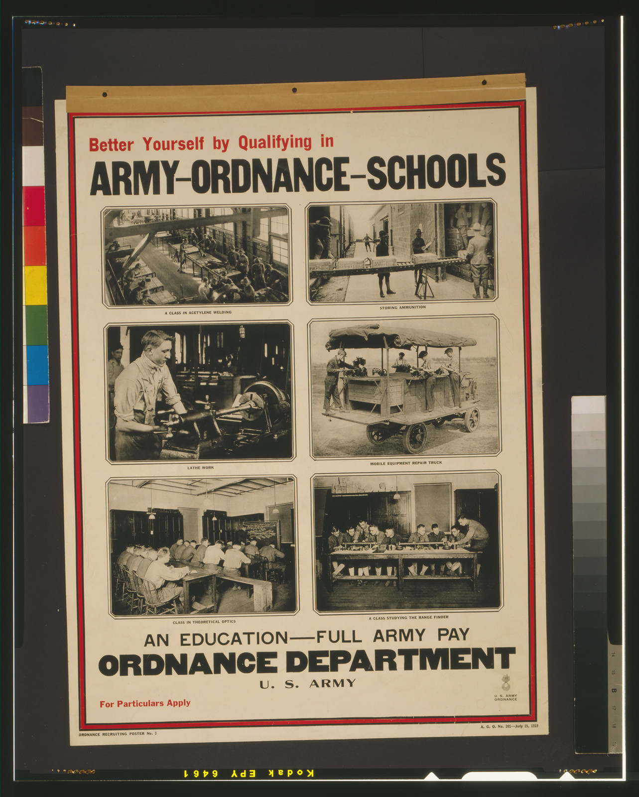 Better yourself by qualifying in Army ordnance schools, 1919 — vintage poster