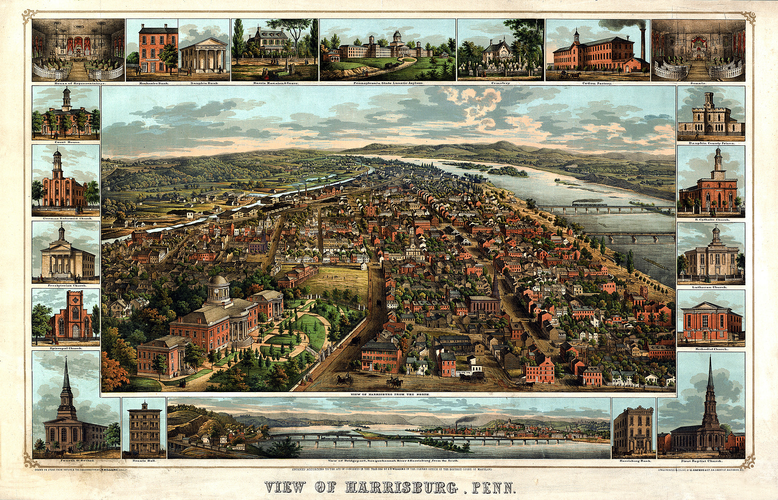 Harrisburg, Pennsylvania, 1855, 1855 — antique map
