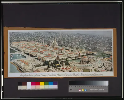 Aeroplane view main group of exhibit palaces Panama-Pacific International Exposition
