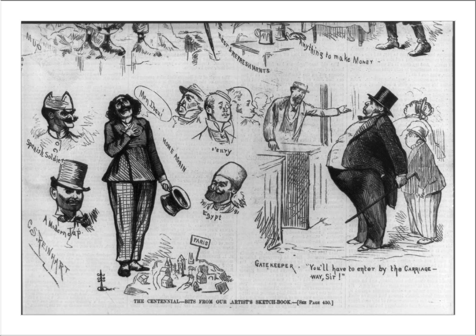 The Centennial - Bits from our artist's sketch-book. Spanish soldier o'enry Egypt[ian]"", 1876 — antique engraving