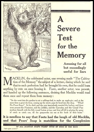 A Severe Test for the Memory: Pears Soap advertisement