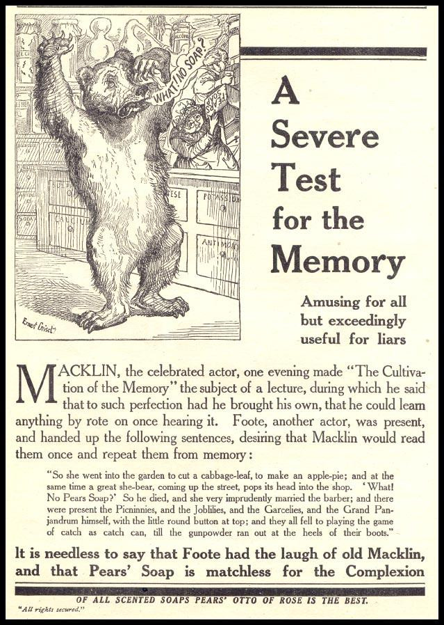 A Severe Test for the Memory: Pears Soap advertisement — historic image