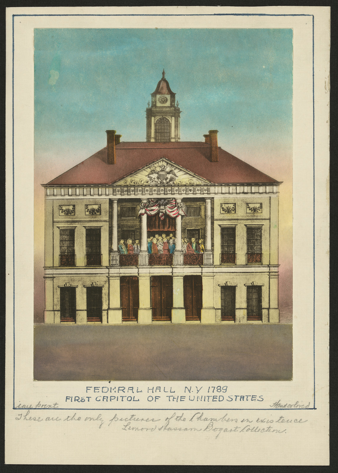 Federal Hall, N.Y. 1789 - First Capitol of the United States, [1790] — antique engraving