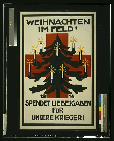 Weihnachten im Feld! 1914. Spendet Liebesgaben für unsere Krieger! / AM.