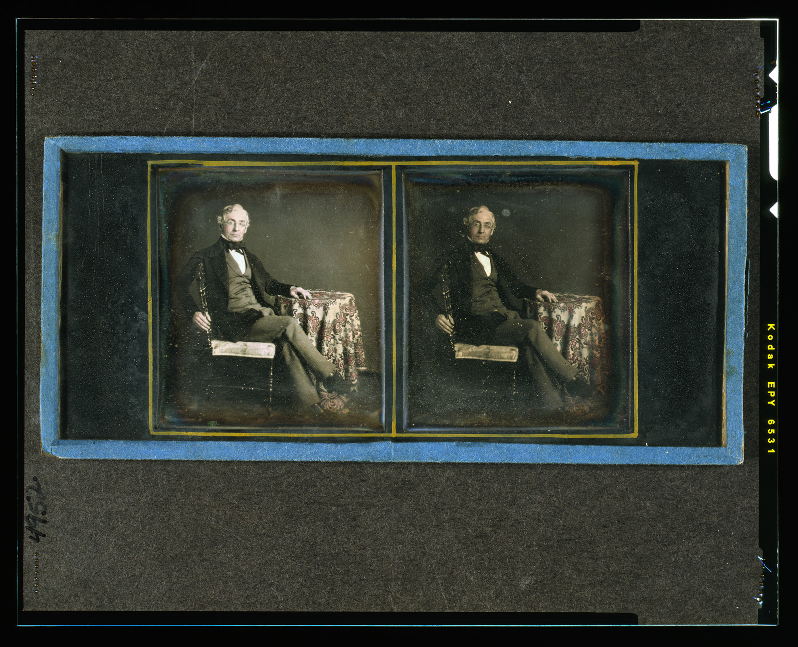 [William Y. McAllister, full-length, seated in chair with arm resting on table with tablecloth], [between 1850 and 1860] — historic photograph