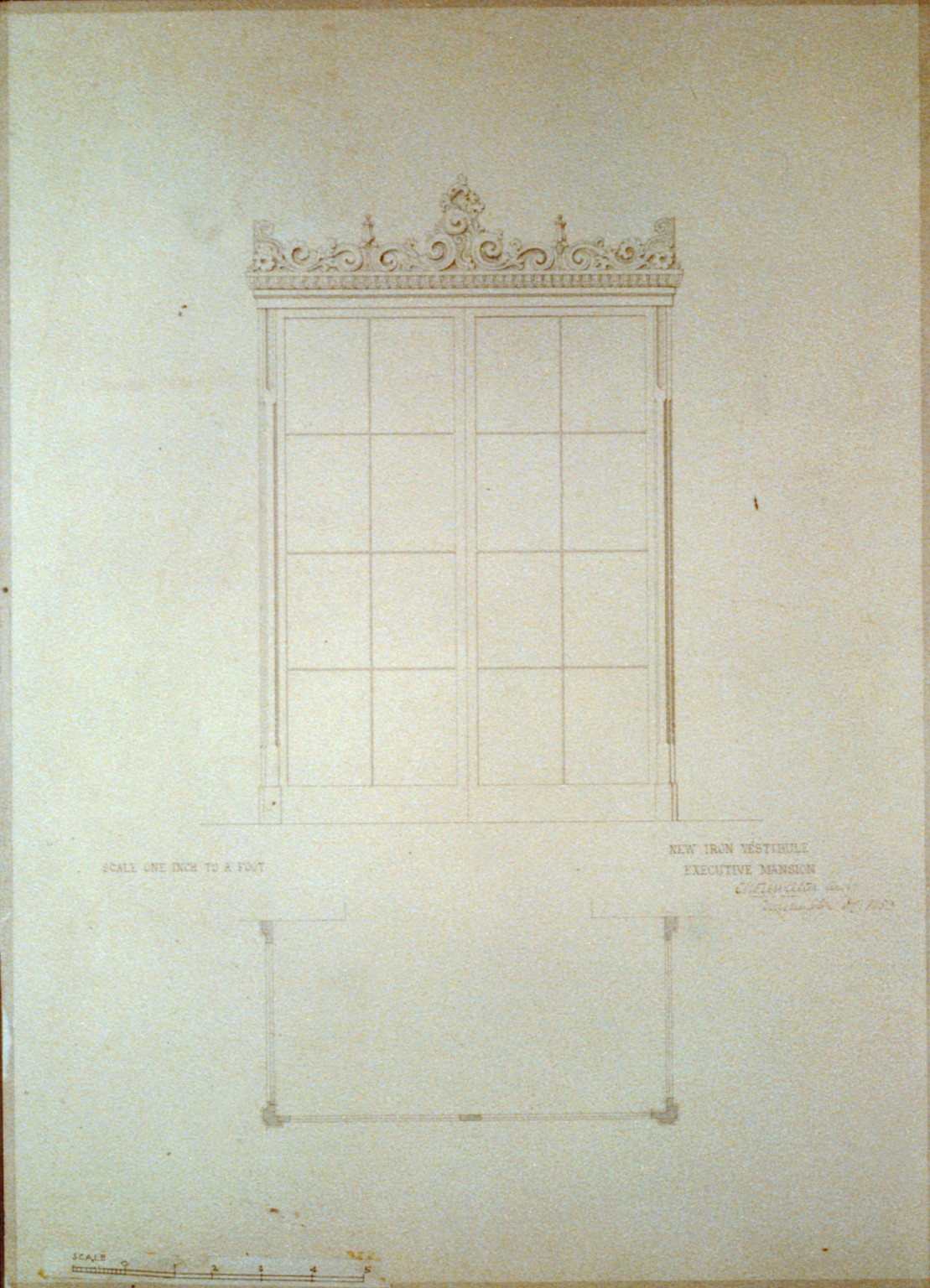 [The White House (Executive Mansion") D.C. Iron vestibule plan and elevation]", ADE - UNIT 2594, no. 11 (D size) [P&P]Check for an online group record (may link to related items) — historic drawing