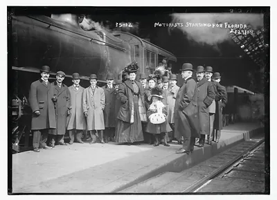 Travelers at train station starting for Florida, New York