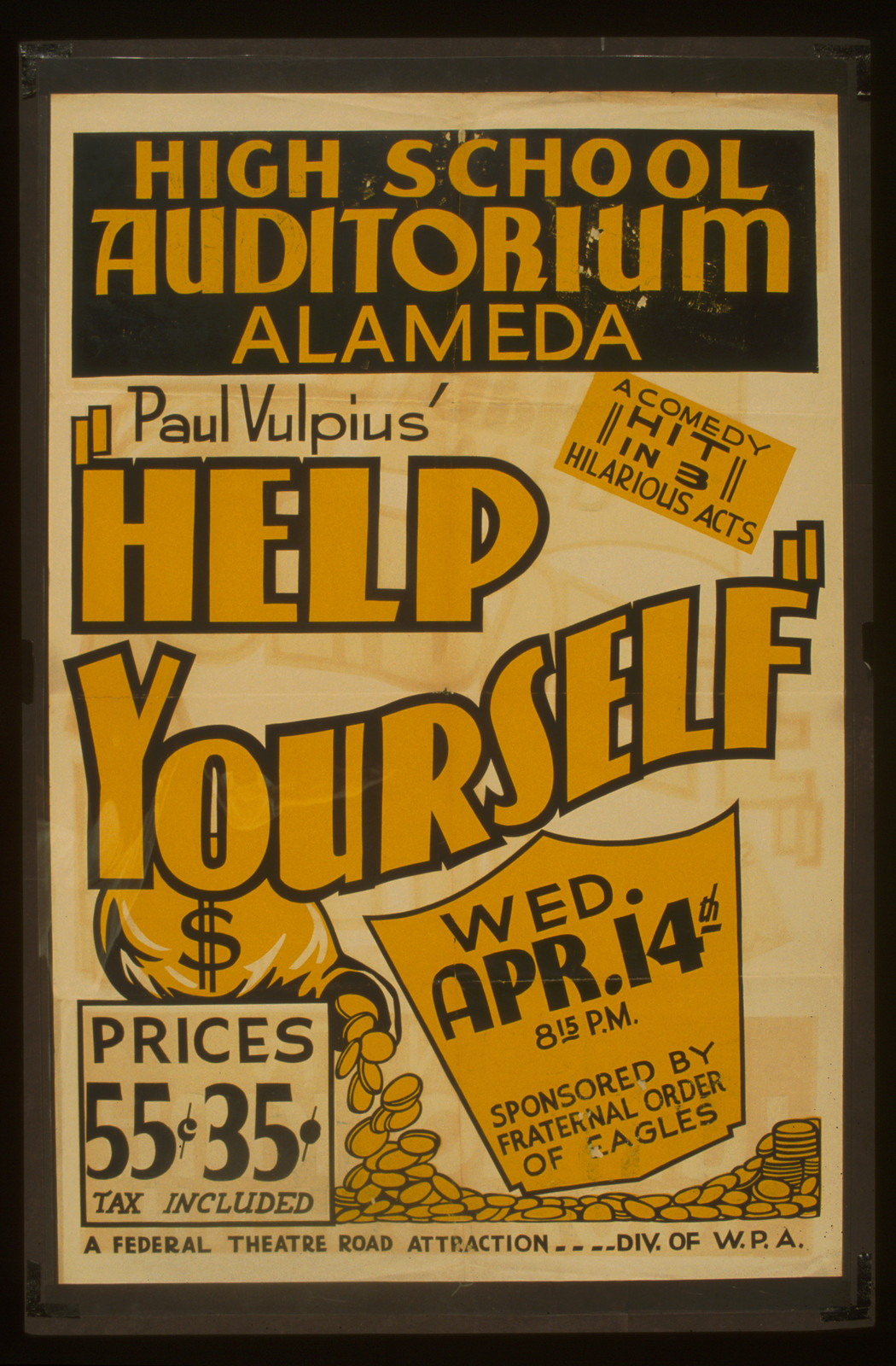 Paul Vulpius Help yourself A comedy hit in 3 hilarious acts., 1937 — vintage poster