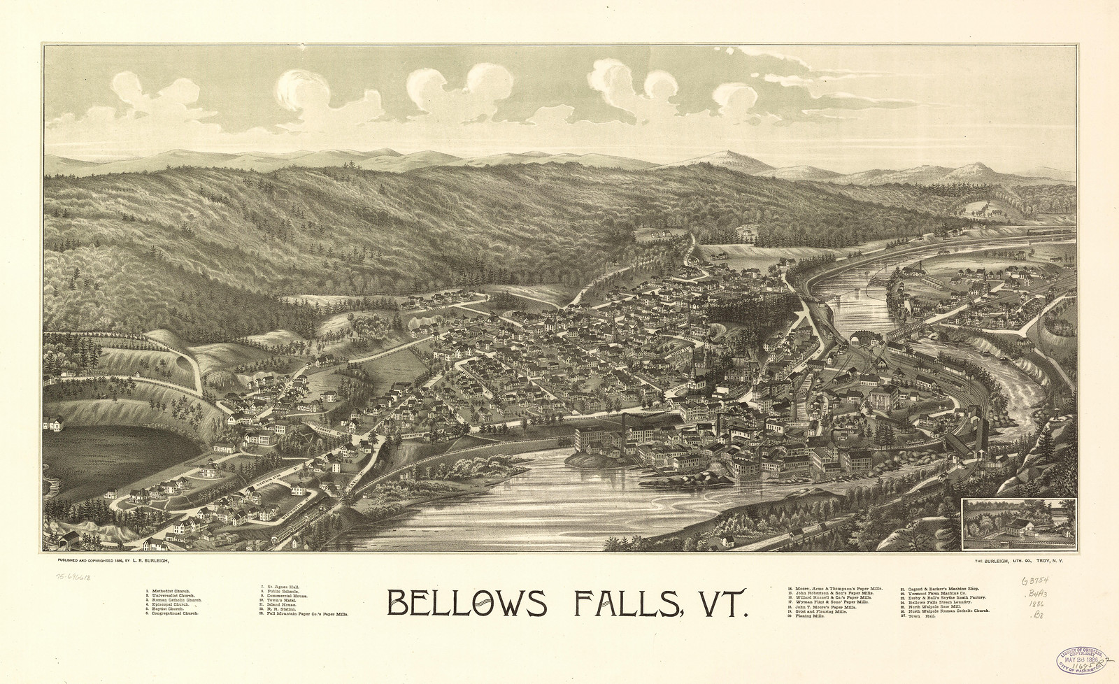 Bellows Falls, Vermont, 1886, 1886 — antique map