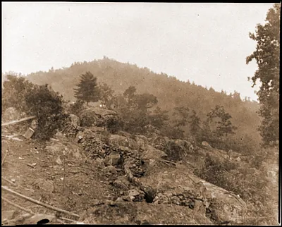 Gettysburg Pa. Breastworks on Little Round Top; Round Top in distance